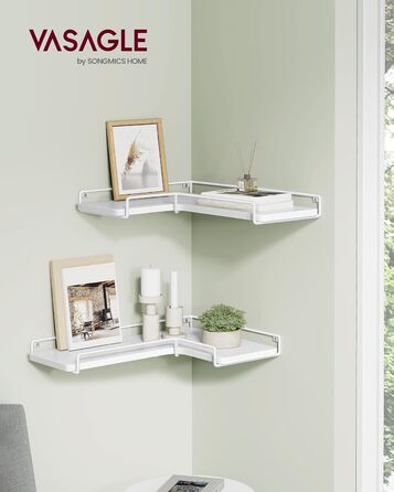 Набір кутових настінних полиць VASAGLE L-подібні, індустріальний стиль, для вітальні, спальні та кухні, білий колір (2 шт.) LLS831B01