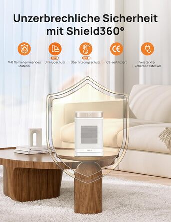 Електричний обігрівач Dreo з термостатом, 1500W, PTC-кераміка, тихий, з осциляцією, ECO-режим, таймер 12 годин, захист від перегріву та перекидання