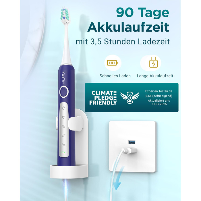 Електрична зубна щітка для дорослих та дітей - звукова, 8 насадок (3 типи), 90 днів роботи, 5 режимів, 50000VPM, кейс для подорожей, таймер (Фіолетовий/Білий)