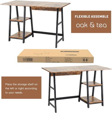 Практичний комп'ютерний стіл Oak & Tea, Стіл для ноутбука 120x60x75см Робоче місце для інтеграції роботи та офісу з дворівневими полицями для навчання та роботи Домашній офіс Tisc 120 x 60 x 75 см