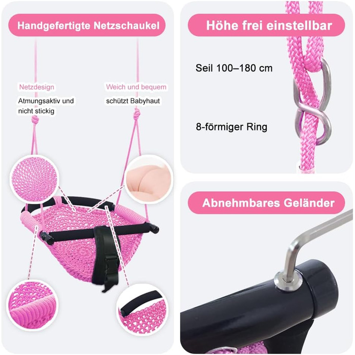 Дитяча гойдалка-трансформер 2-в-1 Nets Tribe для дому та саду (зелений/рожевий)