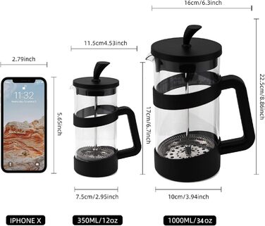 RAINBEAN Френч-прес для приготування кави, 3/6 чашок, 1000 мл (34 oz), з нержавіючої сталі та боросилікатного скла