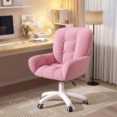 Крісло для дому та макіяжу 2-в-1, ергономічне, обертове на 360°, регульоване по висоті, для робочого кабінету або спальні (без подушки, Рожеве)