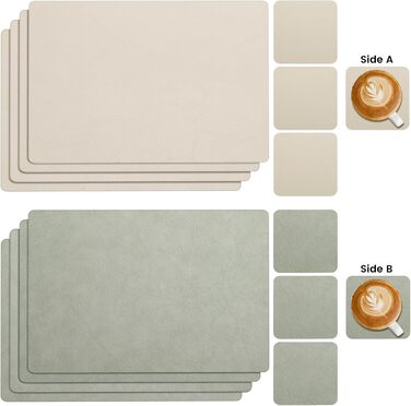 Набір серветок YIHELU 6 шт. з штучної шкіри, вологостійкі, неслизькі, легко миються, для кухні та їдальні, м'ятно-зелені/кремові