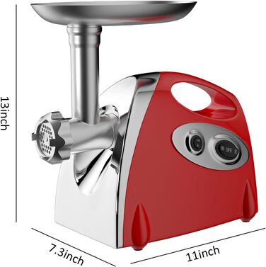 Електрична м'ясоподрібнювач Fleischwolf 2800W, 3 диски, з насадкою для ковбаси, потужність 2800 Вт, швидкість подрібнення 1,5 кг/хв (червоний)