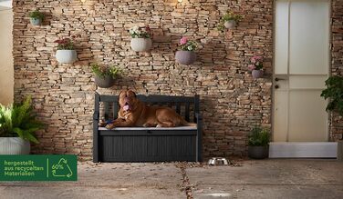 Стілець-лавка Keter Eden для балкона та саду: 140x60x84 см, з місткою коробкою для зберігання (265 л), вологостійкий, з імітацією дерева (сірий)