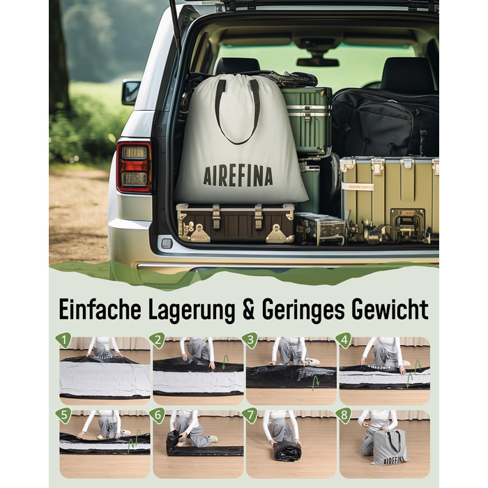 Надувне ліжко Airefina для 1 особи з вбудованим насосом, 99x190x46 см. Гостьове ліжко, компактне, з сумкою для перенесення, до 295 кг.