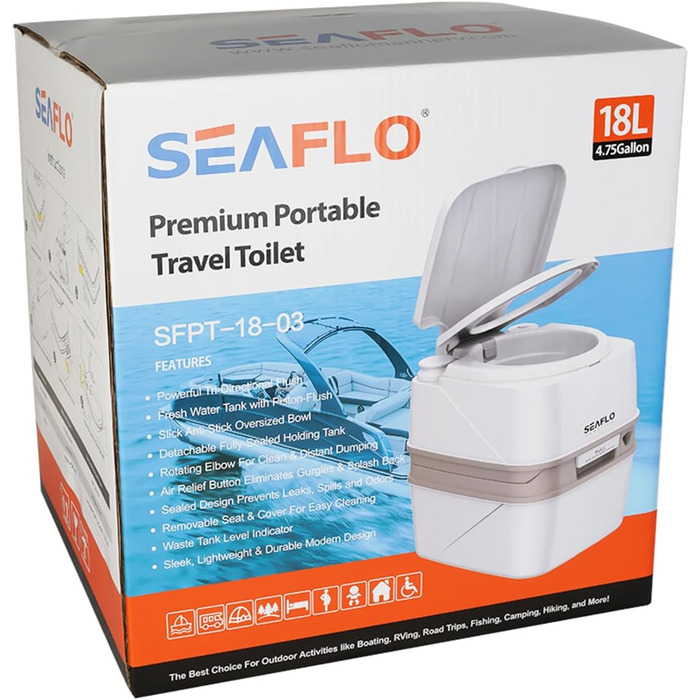 Seaflo LIGHTEU 18L портативна інжекційна туалет для кемпінгу, автодому та відпочинку на природі