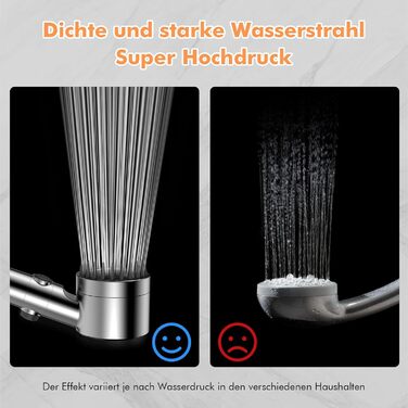 Фільтр-лійка для душу MEKO з високим тиском, ручна насадка з 15-шаровою системою фільтрації, шланг 1,5 м, 3 режими, економна водою, видаляє хлор, жорстку воду, важкі метали (сріблястий)