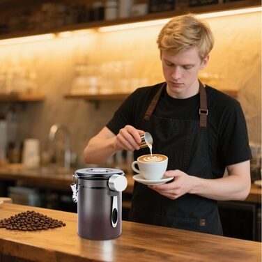 Герметична кавова банка з нержавіючої сталі, контейнер для кави з вакуумною герметизацією, 1,8L (сірий, коричневий)