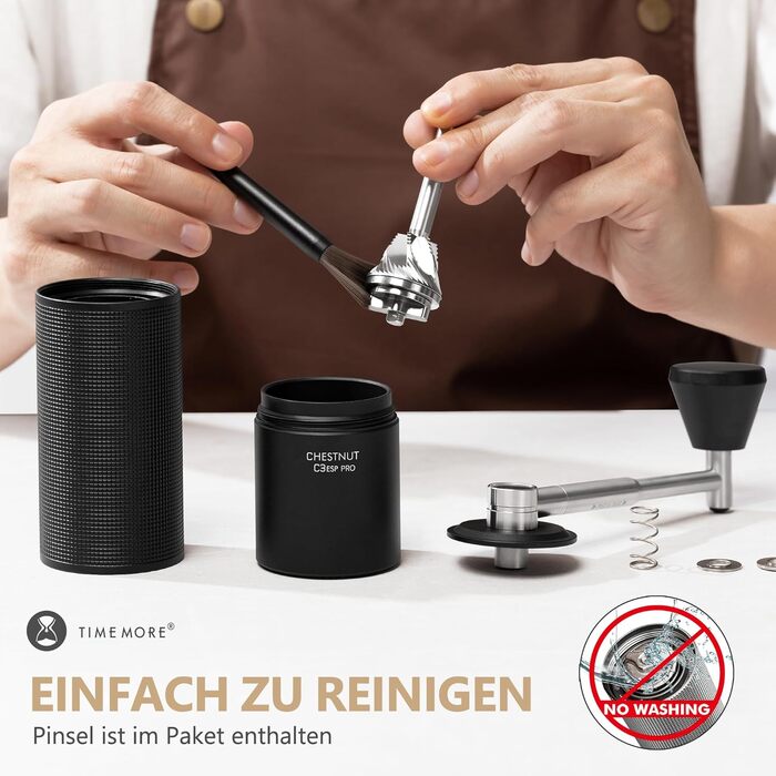 Ручна кавомолка TIMEMORE Chestnut C3 ESP PRO: корпус з нержавіючої сталі, жорна S2C, для еспресо та френч-пресу, чорний колір