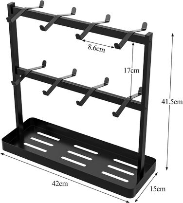 Підстаканник YUMORE з 16 гачками, металевий тримач для чашки для кави з основою для зберігання, чорний, 42x15x41.5см