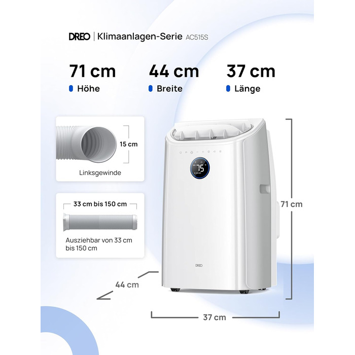 Мобільний кондиціонер Dreo 10000 BTU з охолодженням без дренажу, керуванням через додаток/голос/пульт, таймером 24 години та функцією вентилятора/зневожувача, AC515S