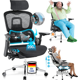 Офісне крісло MELOKEA ReliefBack Master: ергономічне, 200 кг, 4D підлокітники, регулювання глибини сидіння, 3D підголівник, чорне