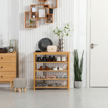 Стеллаж для взуття HOMCOM з 4 полицями, бамбук, ламелі, для розмірів взуття до EU 45, натуральний