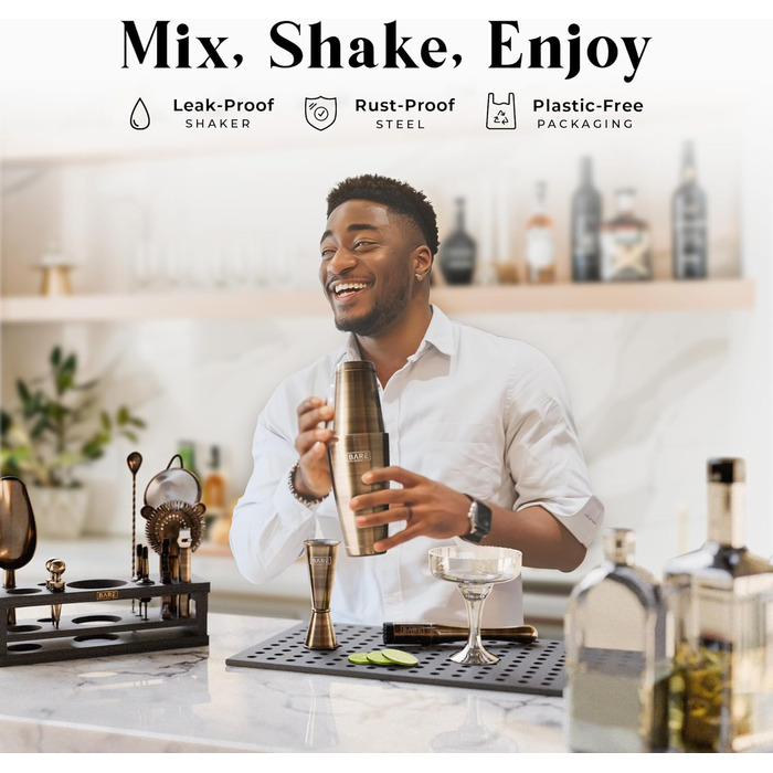 Набір бармена BARE BARREL® Mixology: 16 предметів для приготування коктейлів | Шейкер Boston, Martini, мірні інструменти | 35 рецептів | Подарунок