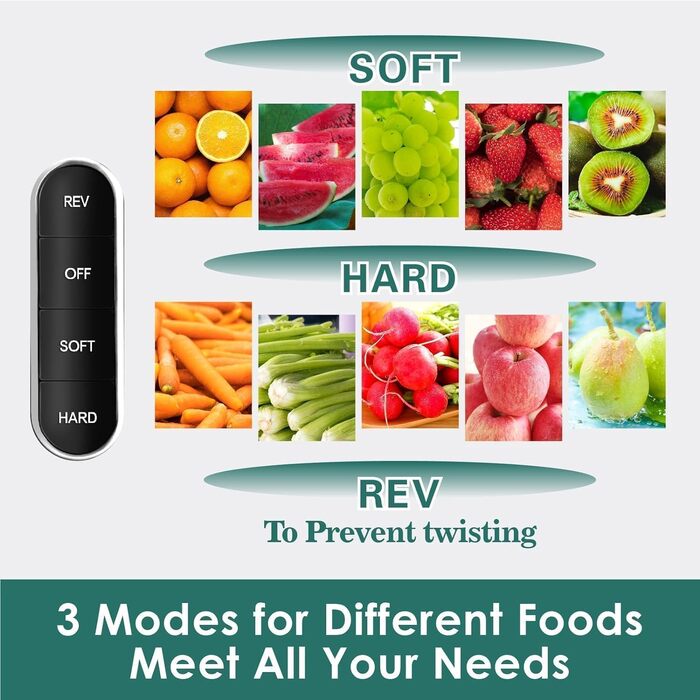 Фрета Slow Masticating Juicer - повільний шнековий соковитискач, блакитний. Повільний соковитискач з широким завантажувальним отвором, авто-зворотним механізмом, високою екстракцією поживних речовин та тихим мотором, без BPA.