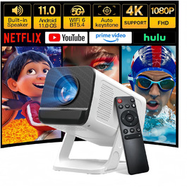 Портативний проєктор LYNCAST HY300 Pro з Wi-Fi, Bluetooth та Android 11. Підтримка 1080P/4K, поворотний на 180°, для домашнього кінотеатру та використання на відкритому повітрі (VisualCube 300 White)