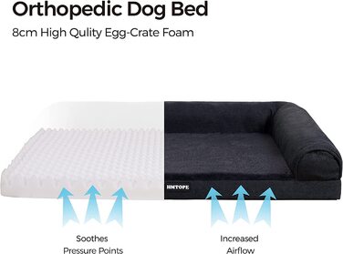 Ортопедичне ліжко для собак HMTOPE, диван для собак, високий бортик, подушка для собак, кошик для собак, знімна і миється, для собак великих і середніх розмірів, сірого кольору, 106 см л (106 80 20 см)