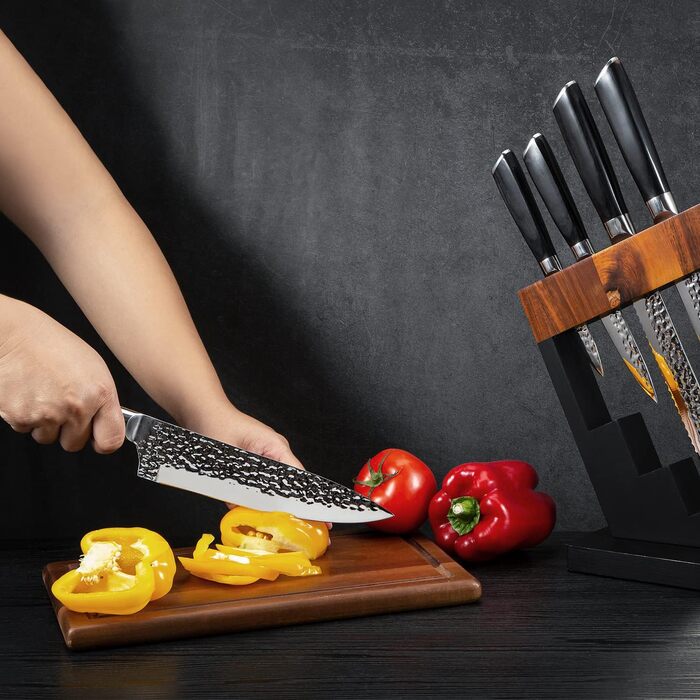 Набір кухонних ножів Messerblock 6 предметів: професійний набір з нержавіючої сталі з ергономічною ручкою з ебену, включає кухонний, м'ясний, хлібний, універсальний та овочевий ножі