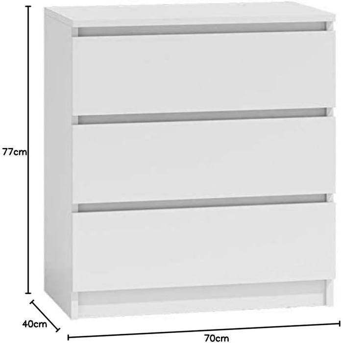 Комод Malwa M3, білий Шафа для документів 3 висувні ящики Ідеально підходить для віталень, спалень і дитячих кімнат