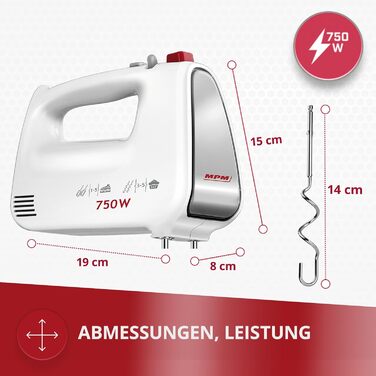 Кухонний комбайн MPM MMR-16Z з обертовою чашею 3.4 л, без BPA, 750W, білий (міксер, планетарний)