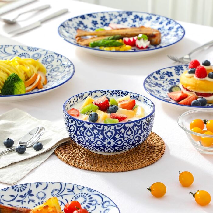 Набір кавових чашок Vancasso Selene, 6 шт., 360 мл, порцеляна, блакитно-білий вінтажний дизайн