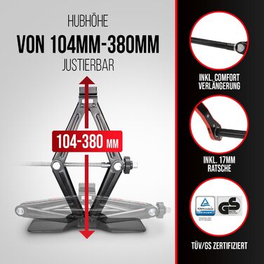 Підйомник домкрат Heyner 2т гідравлічний ножичний з кейсом та гумовою накладкою, висота підйому 98-442 мм, TÜV/GS