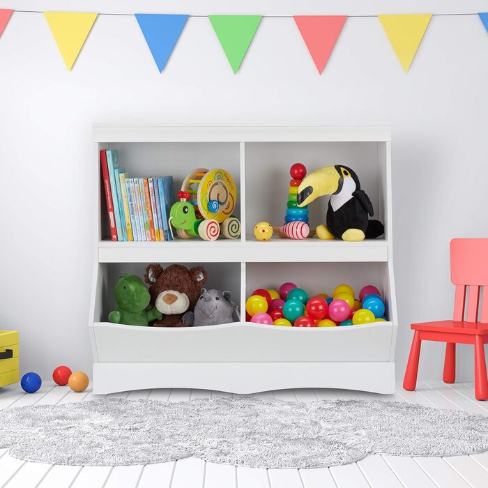 Дитяча полиця для іграшок і книг Relaxdays, HWD 72 x 80 x 40 см, 4 відділення, для дівчаток і хлопчиків, полиця для іграшок, біла, дошки МДФ