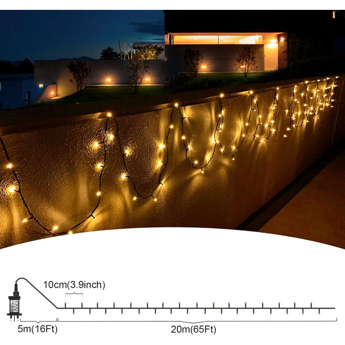 Режимів, Таймер, Теплий Білий, 20М для Різдва та вечірки, 400LED String Light Outdoor, IP44, 8