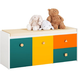 Дитяча лавка Іграшка Скриня Ящик для іграшок Коробка для зберігання з колесами Лавка для взуття з подушкою сидіння Зберігання іграшок Дитячий барвистий BHT приблизно 100x46x37 см, 82-W