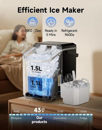 Машина для приготування морозива Komore, 15 кг/день, швидка (5 хв), портативна, з лопаткою та кошиком, самоочищення, для дому та офісу, чорна