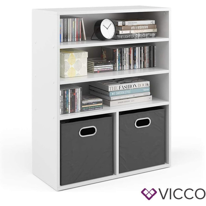 Книжкова шафа Vicco, біла, 72 x 90,2 см, 4 відділення (2 відділення для відкидних коробок)