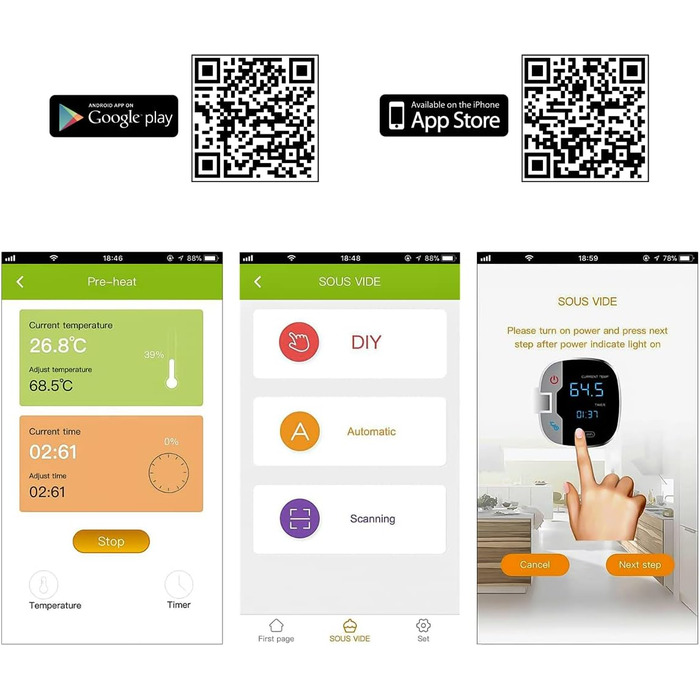 ProfiCook® Sous Vide Garer PC-SV 1159: Су-від прилад з Wi-Fi, 1000 Вт, діапазон температур 0-90°C, автоматичні програми, корпус з алюмінію, LED дисплей, функція автоматичного вимкнення