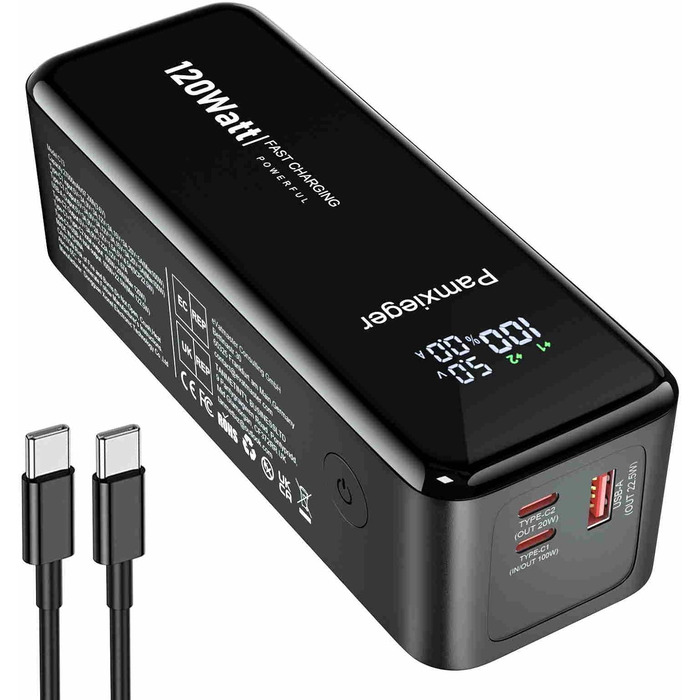 Портативний зарядний пристрій Powerbank Klein Aber Stark 120W, 27000 mAh з LCD дисплеєм для смартфонів, планшетів та ноутбуків