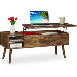 Журнальний столик Relaxdays з підйомною стільницею та двома відкидними полицями, коричневий, 45x108x40 см, індустріальний стиль