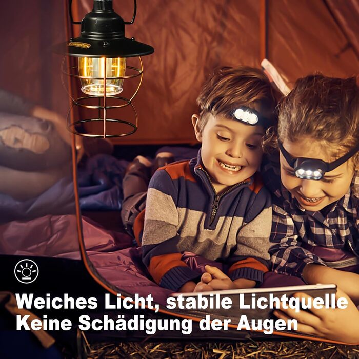 Акумуляторні кемпінгові лампи Dufuso Акумуляторні кемпінгові лампи Лампа для намету Світлодіодна батарея 4800 мАг, 350 лм кемпінгового світла IPX4 Водонепроникний ліхтар Зовнішня лампа, 3 режими освітлення, підвісна лампа Кемпінговий ліхтар Вінтажна лампа