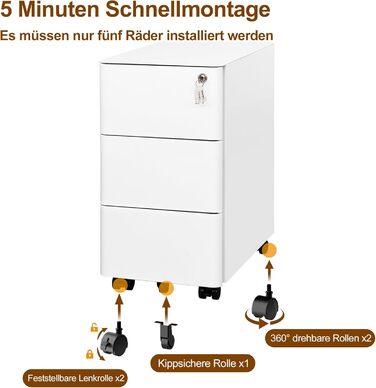 Роликовий контейнер HOMSTEEL з замком, 3 висувні ящики, стіл для принтера, білий, 46x30x54 см