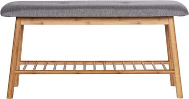 Високоякісний кошик для білизни з бамбука в поєднанні з сірим, знімний мішок для білизни, який можна прати, закритий контейнер для білизни, місткість 43 літри, 40 x 60 x 35 см (лавка для взуття)