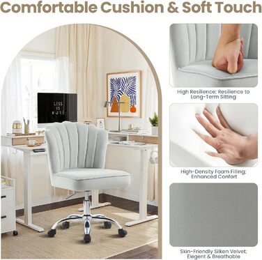 Крісло для офісу Fiximaster Homeoffice, крісло для робочого столу, обертове, регульоване по висоті, з м'якою оббивкою з велюру, золоті ніжки, для робочого кабінету, спальні, до 135 кг, зелений/світло-сірий