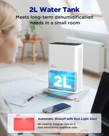 EasyAcc Електричний осушувач повітря 1200 мл, компактний, тихий, портативний, з автовимкненням та режимом сну, для дому та офісу (білий)