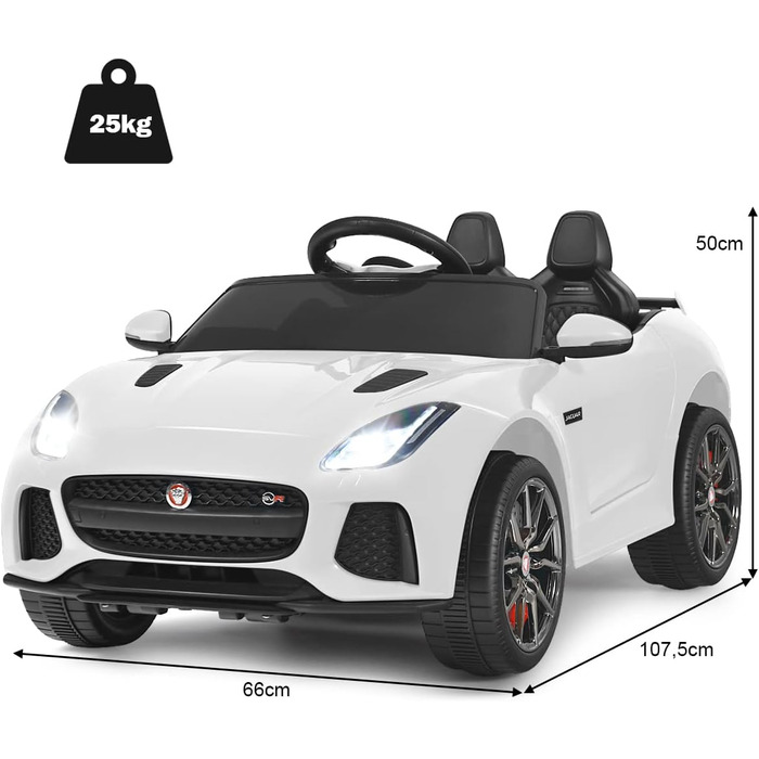Дитячий електромобіль Jaguar Costway, 12V, з пультом, музикою, фарами, білий, для дітей від 3 років
