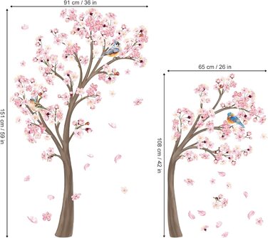 Наклейка на стіну decalmile, наклейка на стіну із зображенням великого дерева, квітучої вишні, квіти вишневого дерева, рожева наклейка на стіну, прикраса для спальні, вітальні, дитячої кімнати