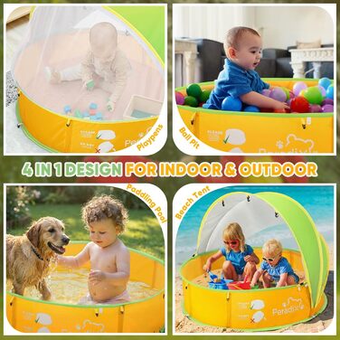 Дитячий басейн-намет Peradix 4-в-1 з UV захистом, басейн для кульок, москітна сітка, портативний, літній, жовто-зелений