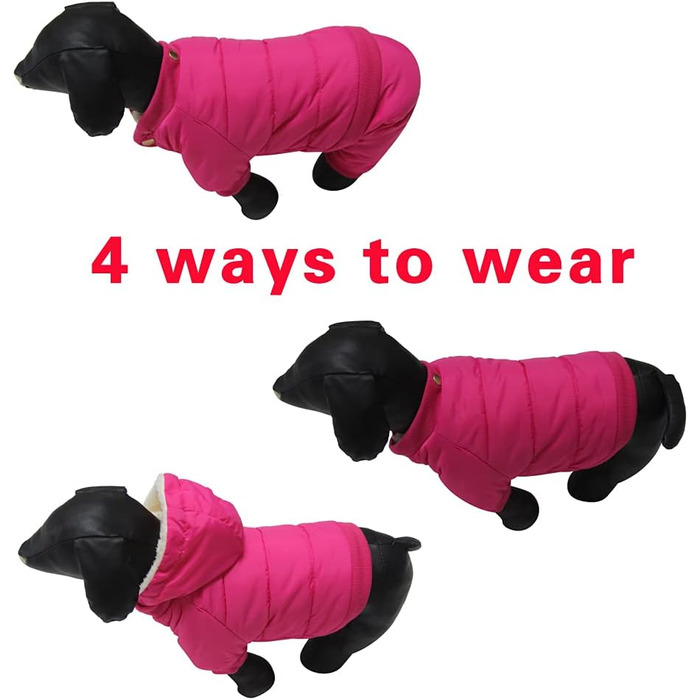 Собача куртка JoyDaog на флісовій підкладці зі знімним капюшоном і задніми лапами, універсальна куртка для цуценят I зима, розмір (xs, Рожевий)