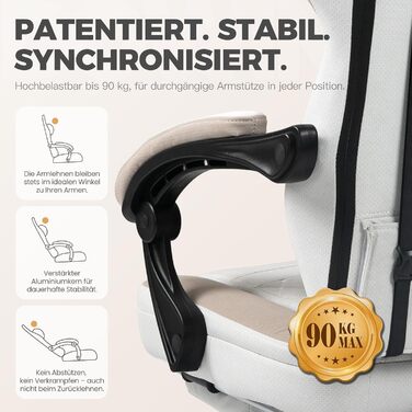 Ігровий крісло Dowinx з тканини та масажем, ергономічний геймерський крісло-ресинг з підніжкою (Бежевий)