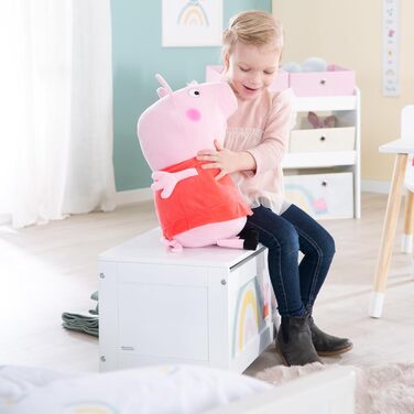 Дитяча іграшкова скриня Свинка Пеппа з дерева - Розкладне сидіння з амортизаційною фурнітурою - Нагрудна лавка біла/роздруківка рожева.