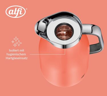 Термос Alfi SKYLINE 1.0л, пастельний колір, нержавіюча сталь, з термоізоляцією, гігієнічний вкладиш з термостійкого скла, поворотний замок з зручною кнопкою, ергономічна ручка, ідеальний для кави та чаю, без BPA (1000 мл, Deep Apricot Mat)