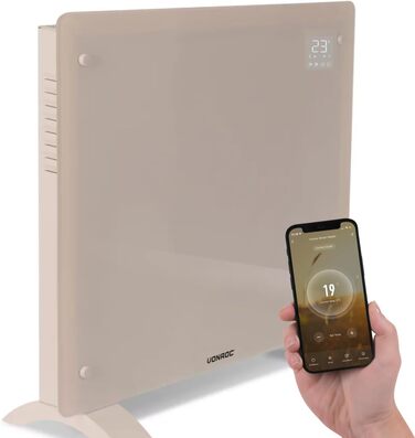 Електричний конвекторний обігрівач VONROC - 1000W, для кімнат до 24м², настінний/підлоговий монтаж, ручне/APP керування, білий