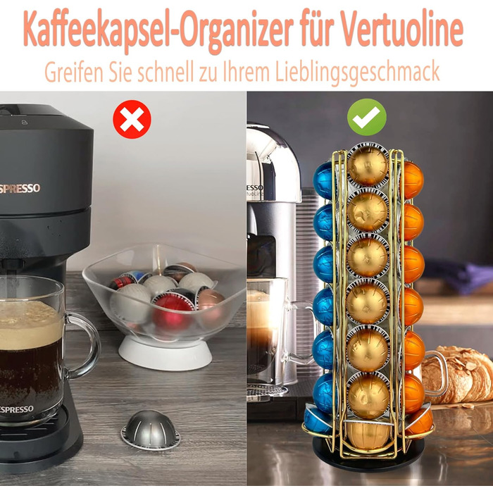 Підставка для капсул Nespresso Vertuo – обертова, на 35 капсул (золота)